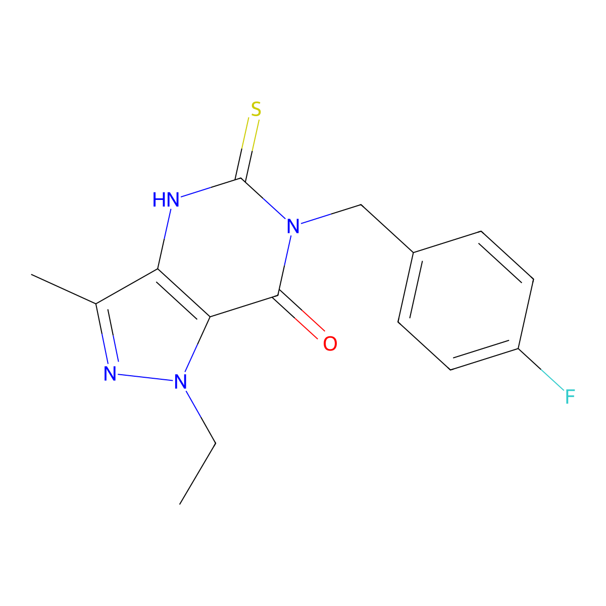 1-ethyl-6-(4-fluorobenzyl)-3-methyl-5-thioxo-5,6-dihydro-1H-pyrazolo[4,3-d]pyrimidin-7(4H)-one molecular structure, CAS 2034512-29-1