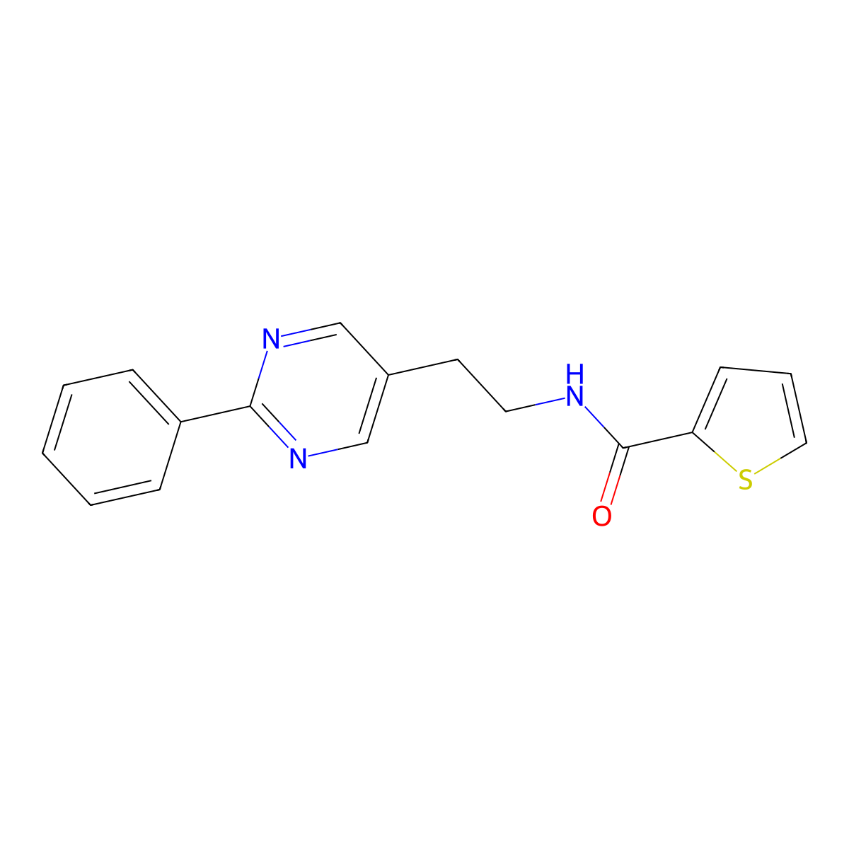 N-(2-(2-phenylpyrimidin-5-yl)ethyl)thiophene-2-carboxamide molecular structure, CAS 2034512-32-6