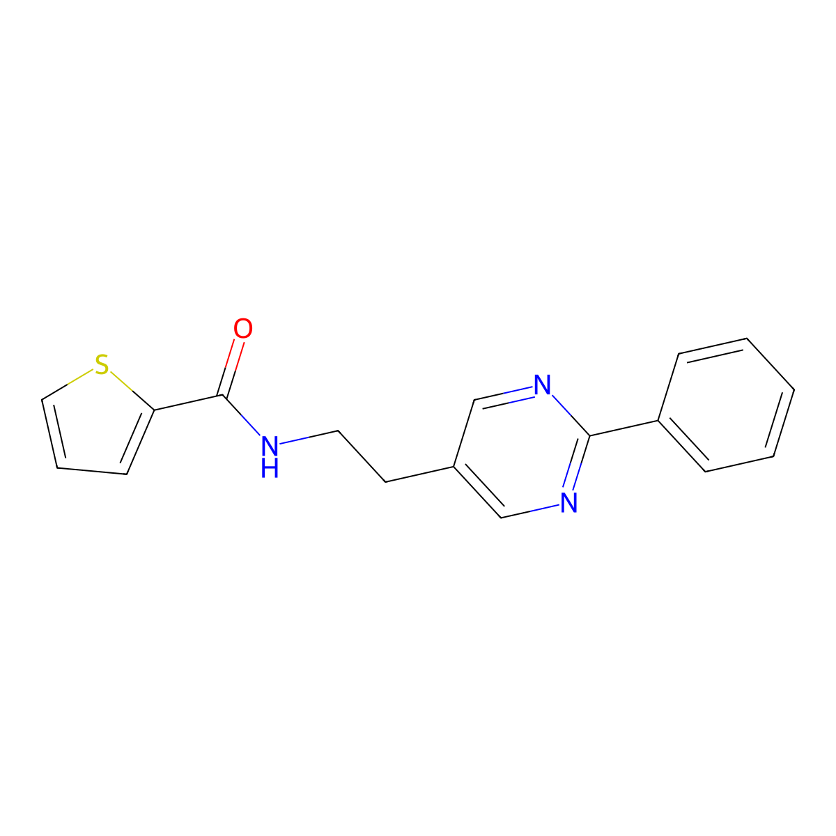 N-(2-(2-phenylpyrimidin-5-yl)ethyl)thiophene-2-carboxamide molecular structure, CAS 2034512-32-6