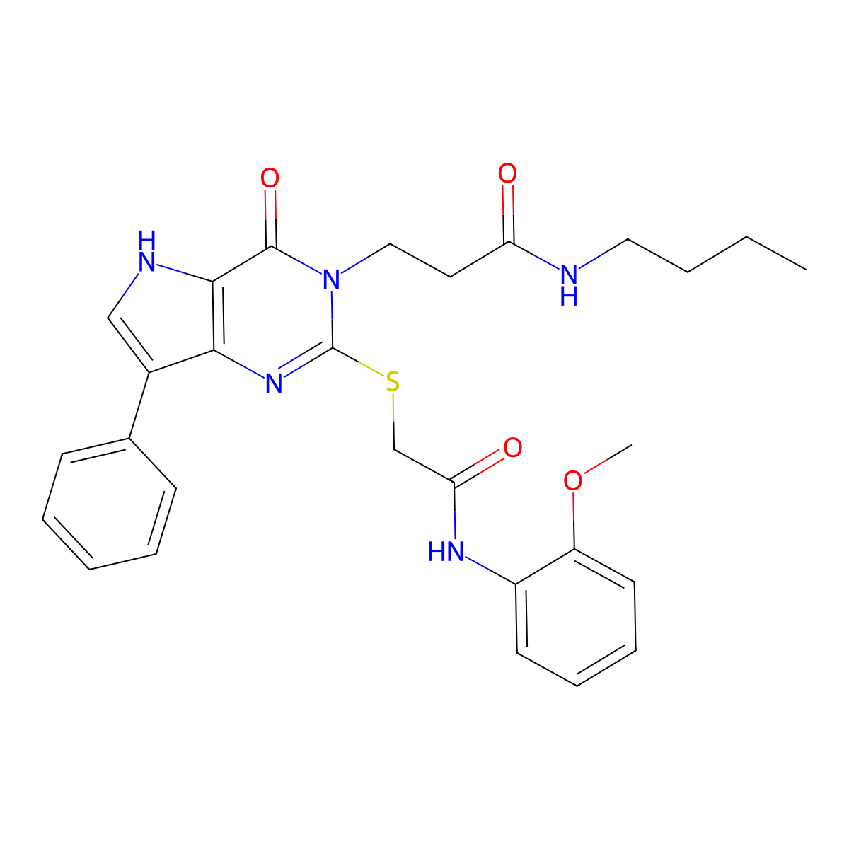 N-butyl-3-(2-((2-((2-methoxyphenyl)amino)-2-oxoethyl)thio)-4-oxo-7-phenyl-4,5-dihydro-3H-pyrrolo[3,2-d]pyrimidin-3-yl)propanamide molecular structure, CAS 2034512-33-7