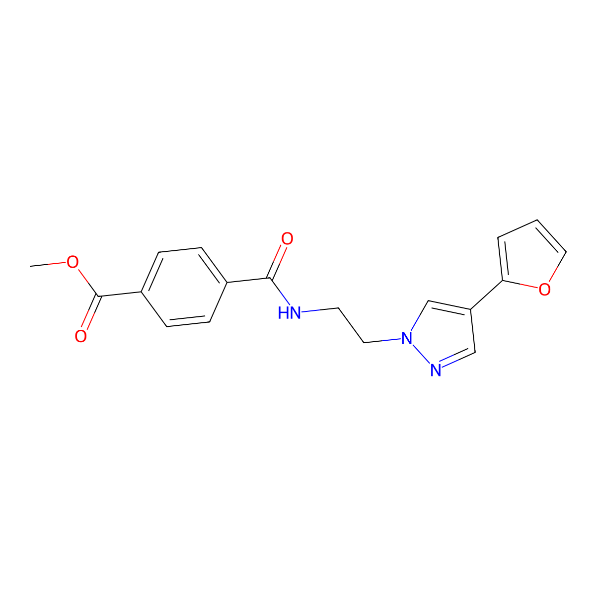 methyl 4-({2-[4-(furan-2-yl)-1H-pyrazol-1-yl]ethyl}carbamoyl)benzoate molecular structure, CAS 2034512-34-8