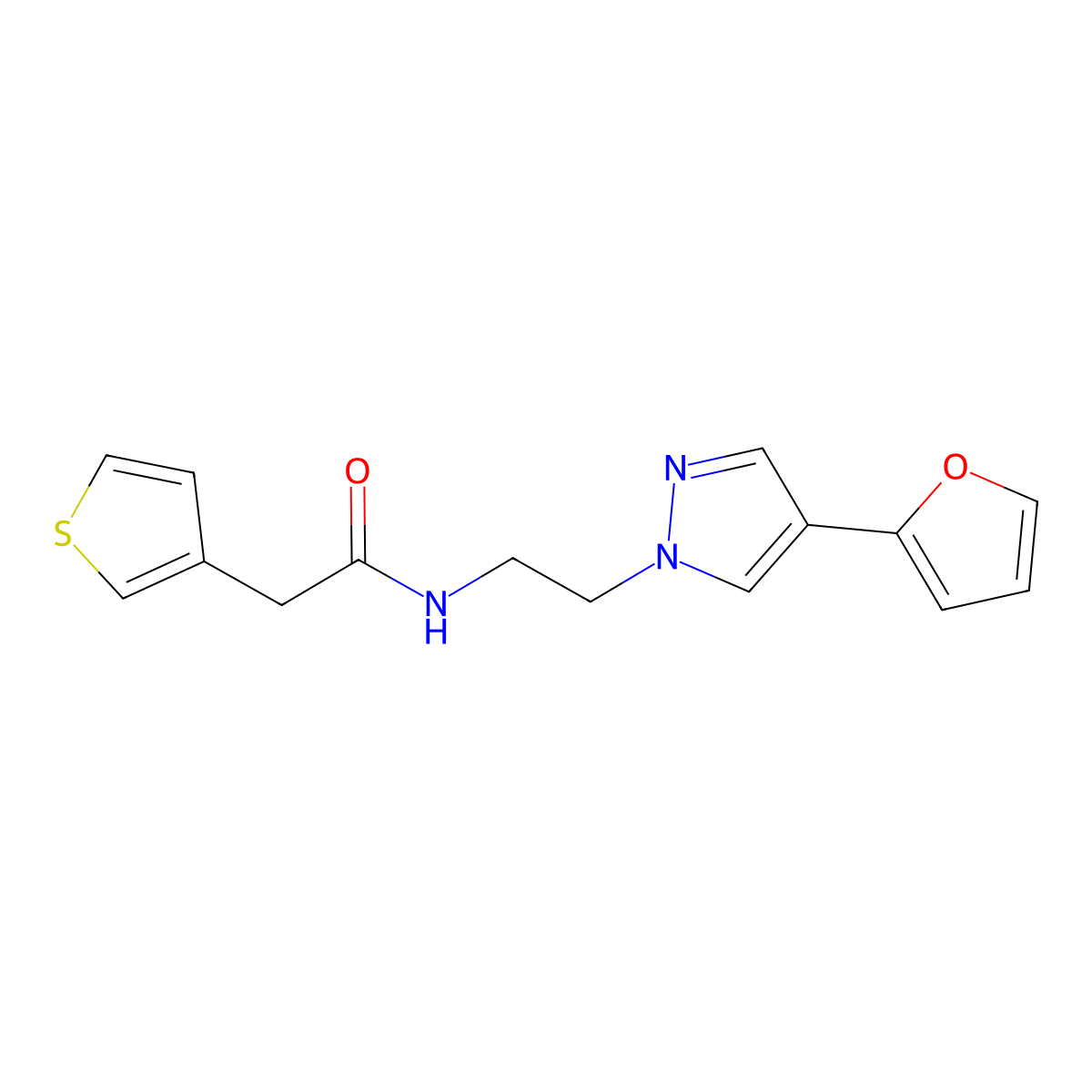 N-(2-(4-(furan-2-yl)-1H-pyrazol-1-yl)ethyl)-2-(thiophen-3-yl)acetamide molecular structure, CAS 2034512-38-2