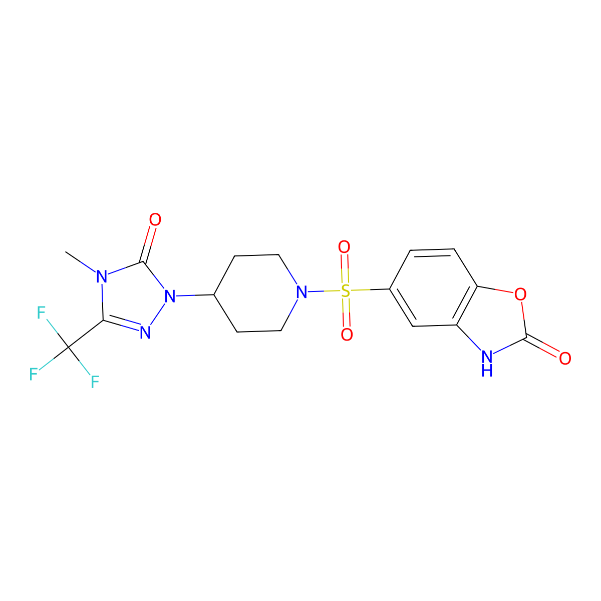 5-((4-(4-methyl-5-oxo-3-(trifluoromethyl)-4,5-dihydro-1H-1,2,4-triazol-1-yl)piperidin-1-yl)sulfonyl)benzo[d]oxazol-2(3H)-one molecular structure, CAS 2034512-39-3