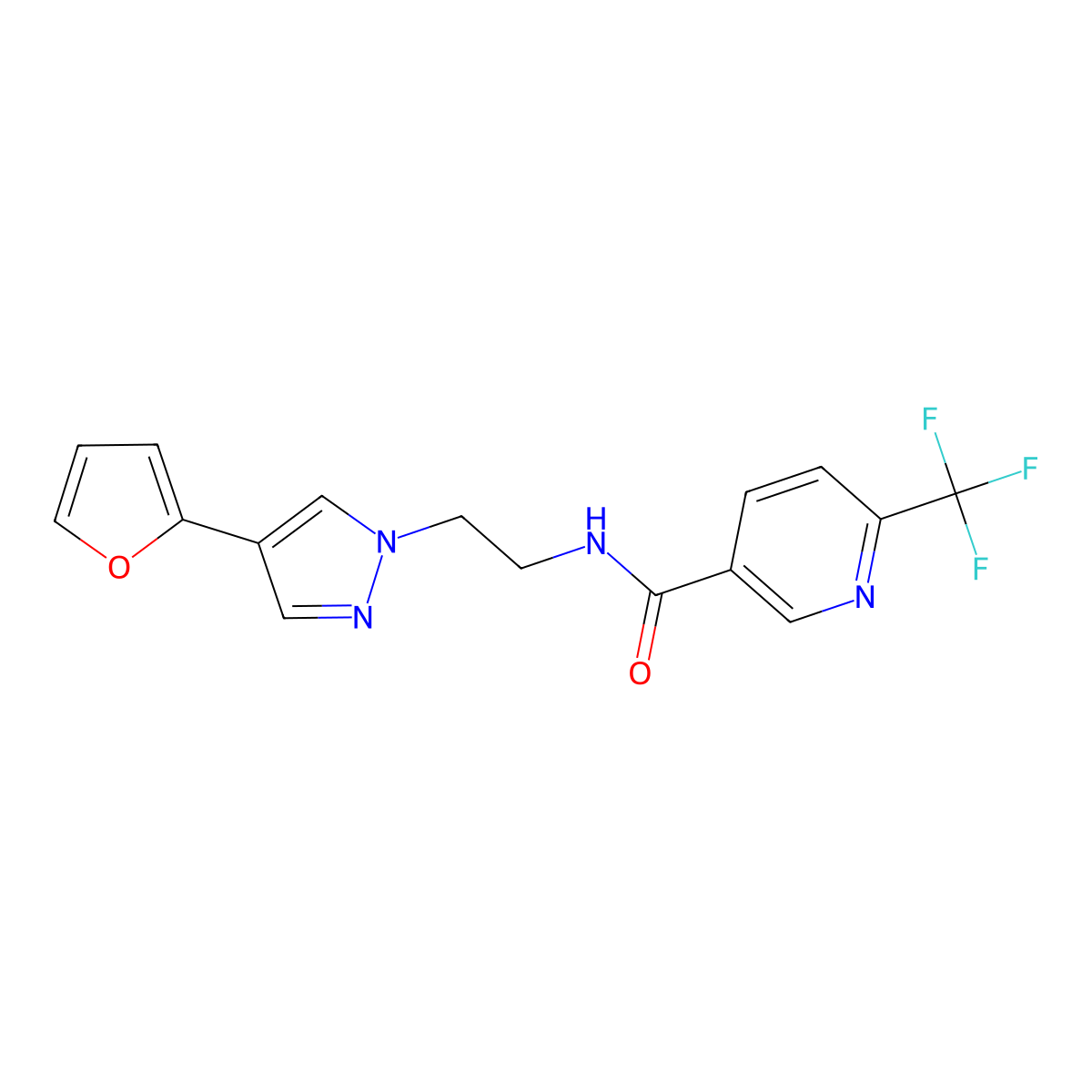 N-(2-(4-(furan-2-yl)-1H-pyrazol-1-yl)ethyl)-6-(trifluoromethyl)nicotinamide molecular structure, CAS 2034512-46-2