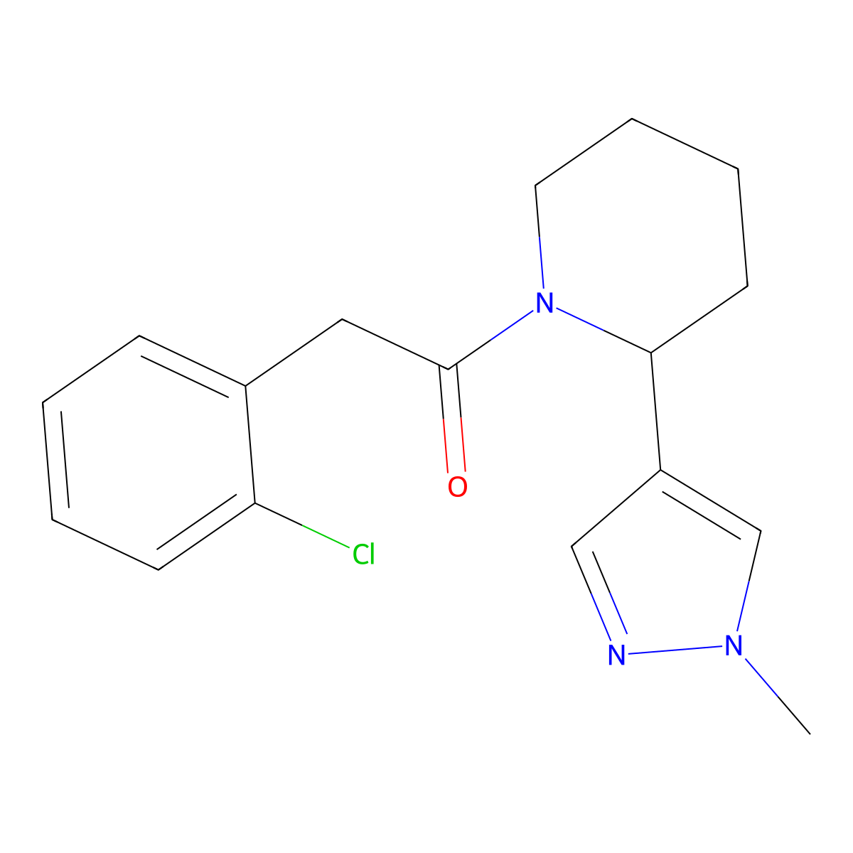 2-(2-chlorophenyl)-1-(2-(1-methyl-1H-pyrazol-4-yl)piperidin-1-yl)ethanone molecular structure, CAS 2034512-47-3