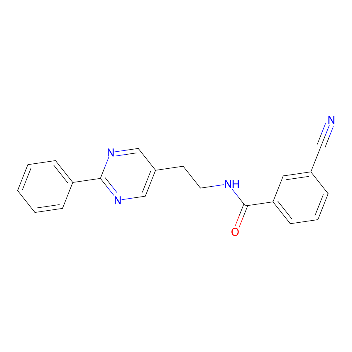 3-cyano-N-(2-(2-phenylpyrimidin-5-yl)ethyl)benzamide molecular structure, CAS 2034512-48-4
