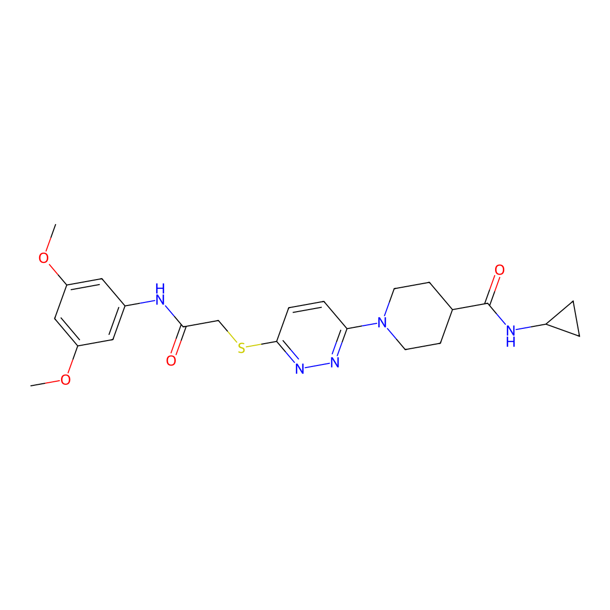 N-cyclopropyl-1-(6-((2-((3,5-dimethoxyphenyl)amino)-2-oxoethyl)thio)pyridazin-3-yl)piperidine-4-carboxamide molecular structure, CAS 2034512-49-5