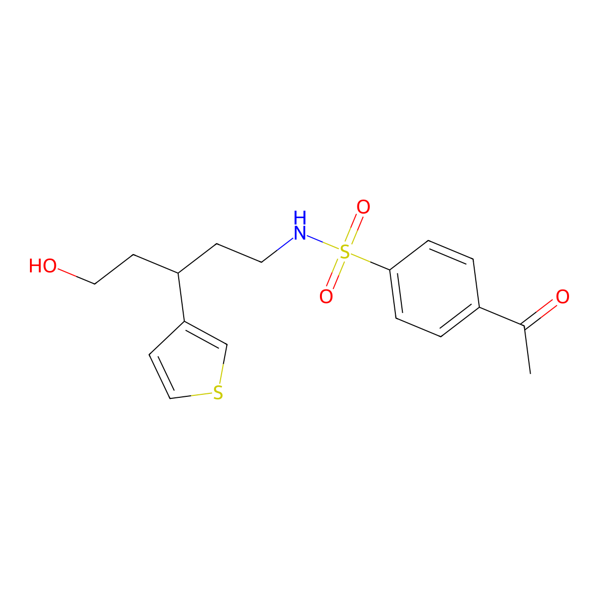4-acetyl-N-(5-hydroxy-3-(thiophen-3-yl)pentyl)benzenesulfonamide molecular structure, CAS 2034512-56-4