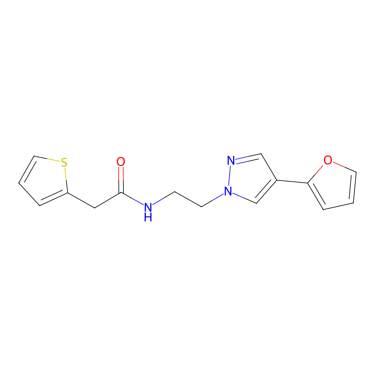 N-{2-[4-(furan-2-yl)-1H-pyrazol-1-yl]ethyl}-2-(thiophen-2-yl)acetamide molecular structure, CAS 2034512-60-0