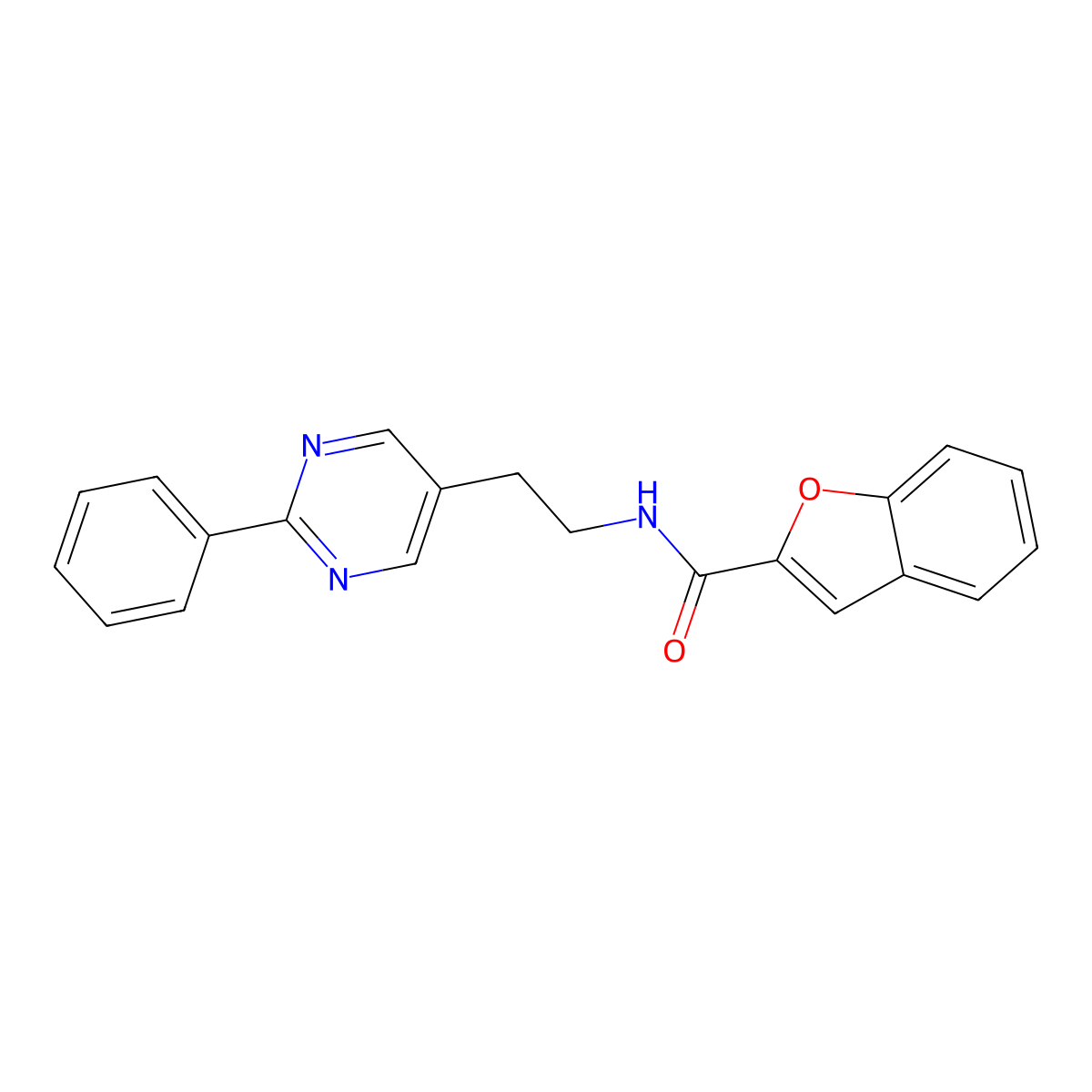 N-(2-(2-phenylpyrimidin-5-yl)ethyl)benzofuran-2-carboxamide molecular structure, CAS 2034512-64-4