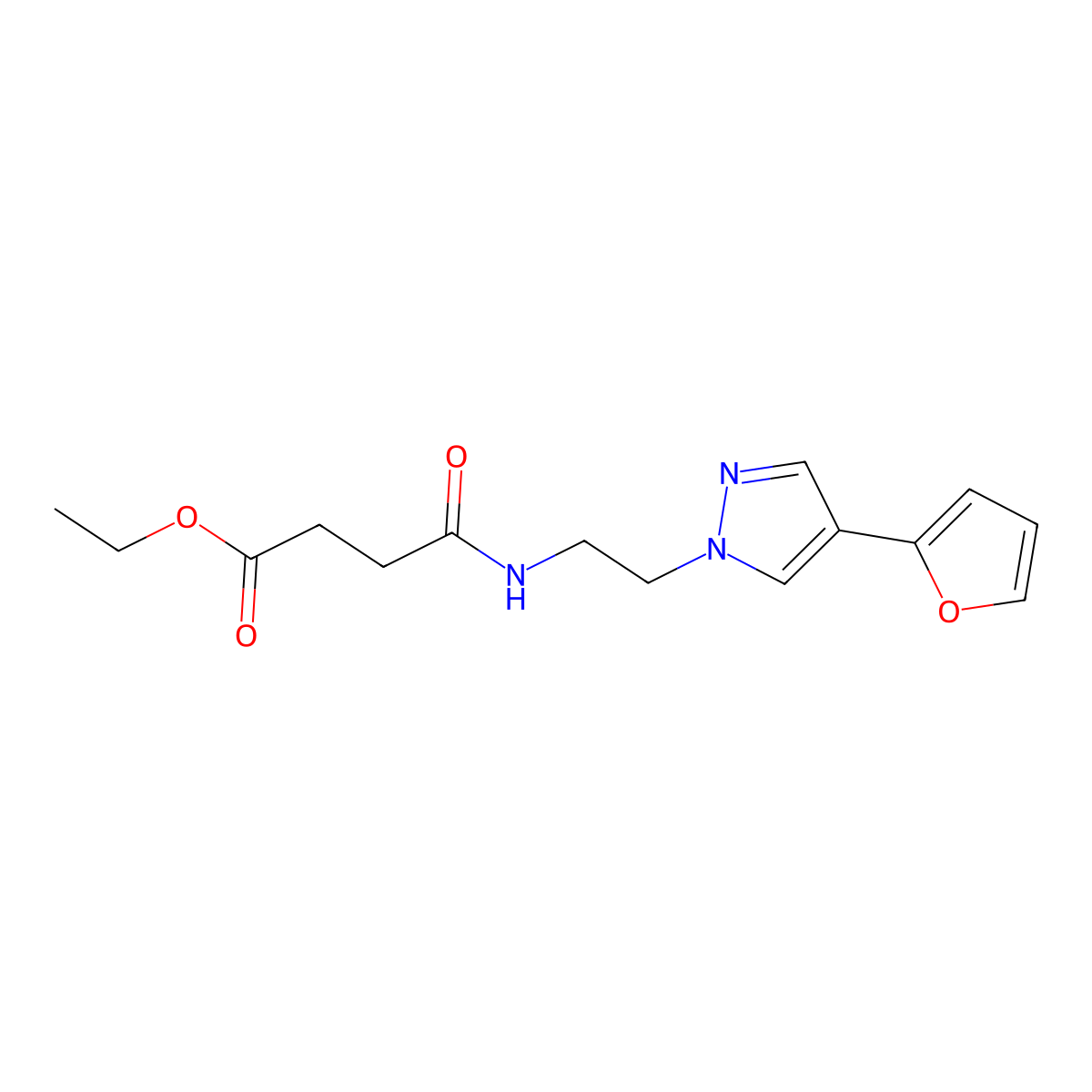ethyl 4-((2-(4-(furan-2-yl)-1H-pyrazol-1-yl)ethyl)amino)-4-oxobutanoate molecular structure, CAS 2034512-66-6