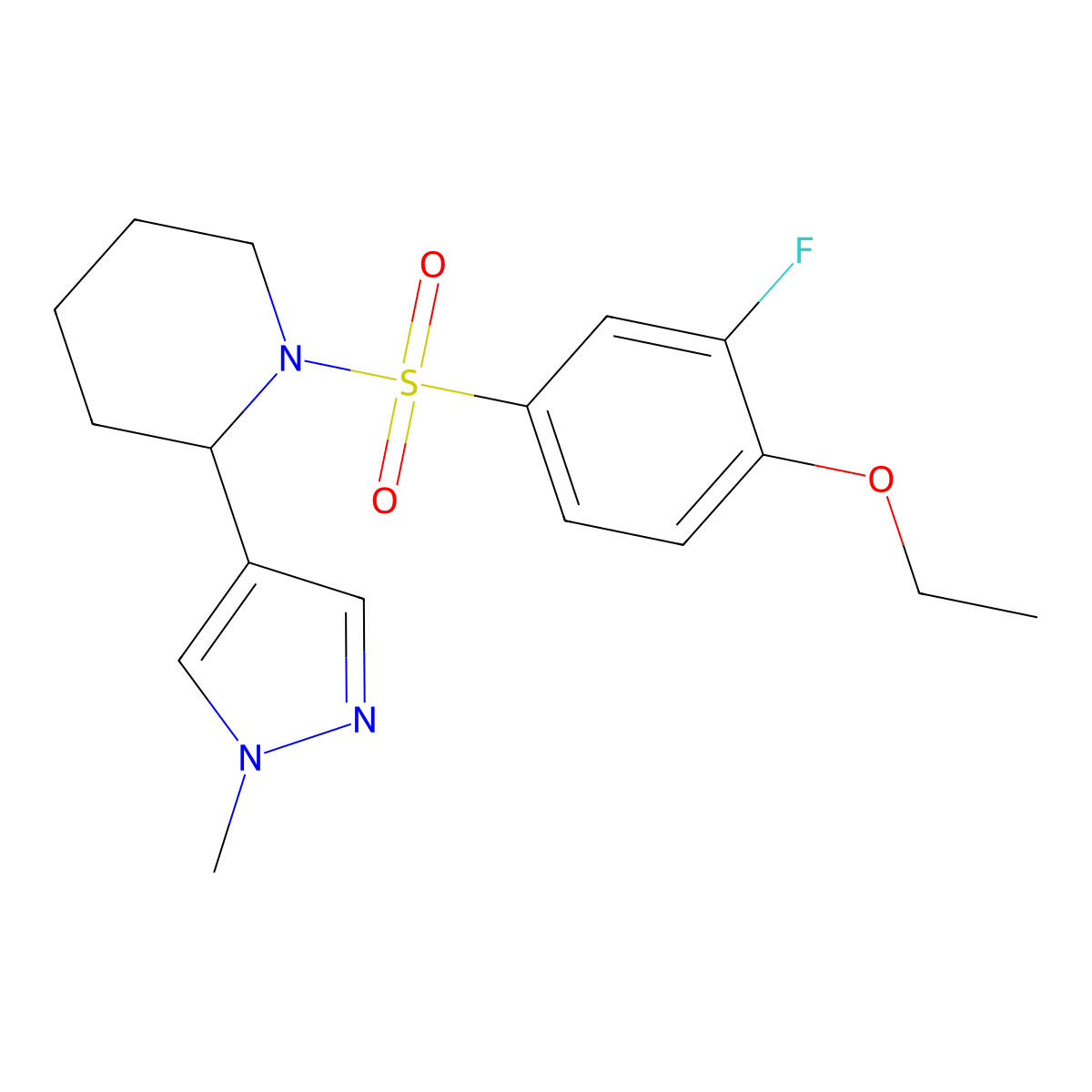 1-((4-ethoxy-3-fluorophenyl)sulfonyl)-2-(1-methyl-1H-pyrazol-4-yl)piperidine molecular structure, CAS 2034512-67-7