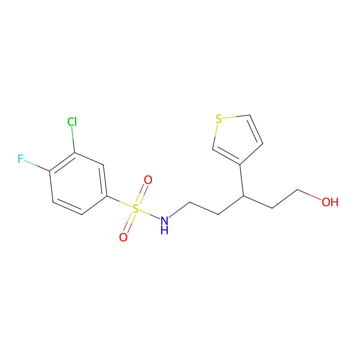 3-chloro-4-fluoro-N-(5-hydroxy-3-(thiophen-3-yl)pentyl)benzenesulfonamide molecular structure, CAS 2034512-68-8