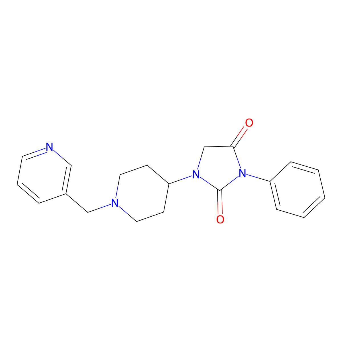 3-Phenyl-1-(1-(pyridin-3-ylmethyl)piperidin-4-yl)imidazolidine-2,4-dione molecular structure, CAS 2034512-71-3