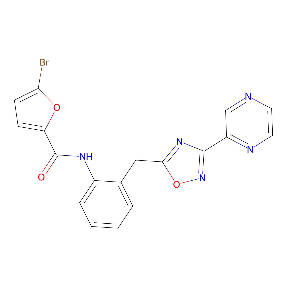 5-bromo-N-(2-{[3-(pyrazin-2-yl)-1,2,4-oxadiazol-5-yl]methyl}phenyl)furan-2-carboxamide molecular structure, CAS 2034512-74-6