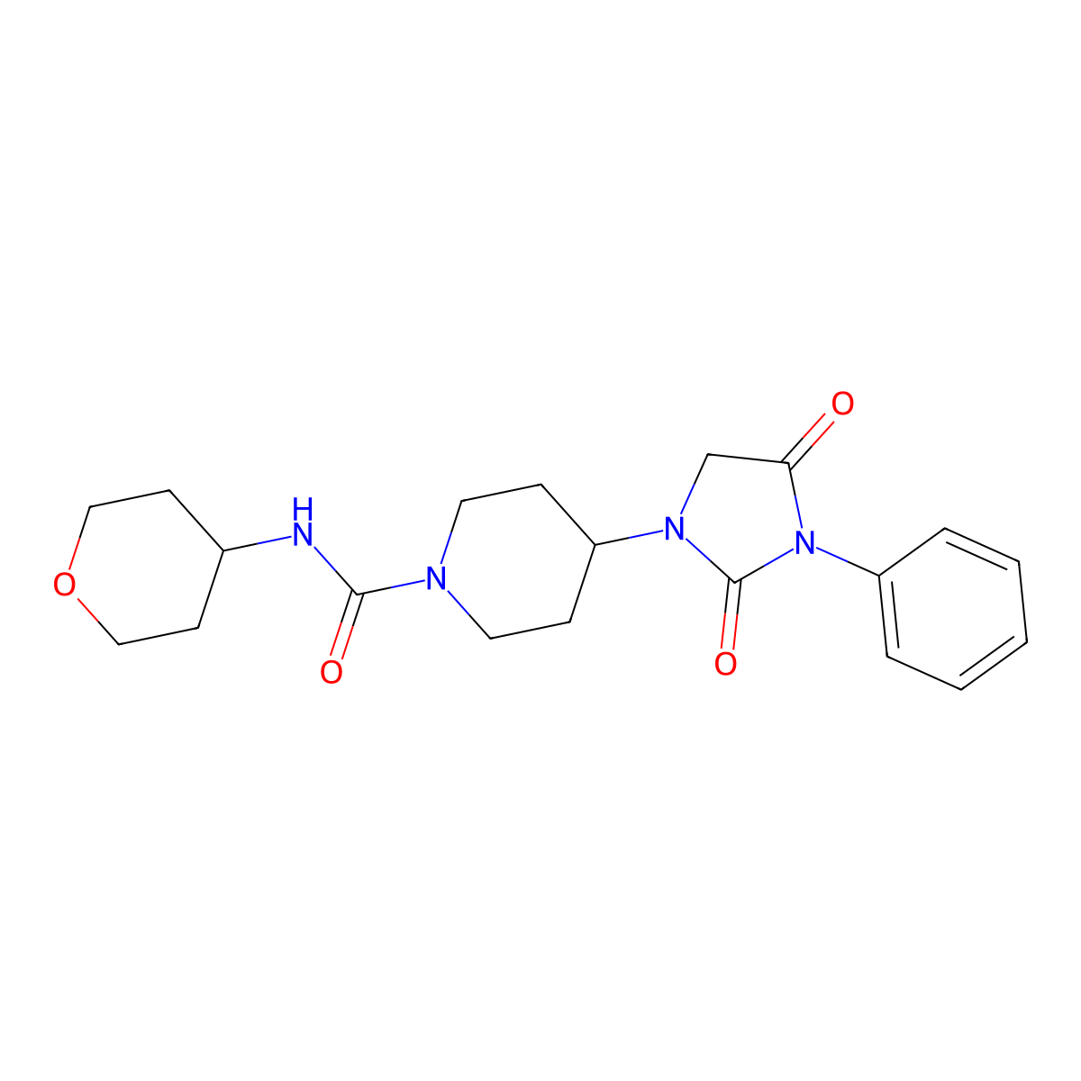 4-(2,4-dioxo-3-phenylimidazolidin-1-yl)-N-(tetrahydro-2H-pyran-4-yl)piperidine-1-carboxamide molecular structure, CAS 2034512-87-1