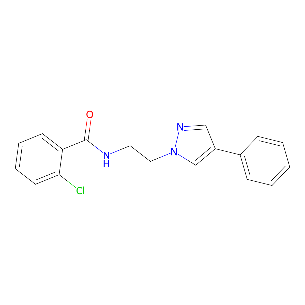 2-chloro-N-(2-(4-phenyl-1H-pyrazol-1-yl)ethyl)benzamide molecular structure, CAS 2034512-90-6