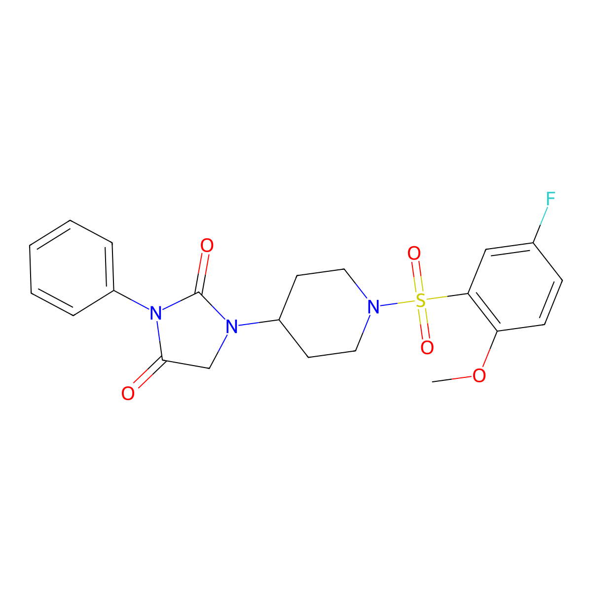 1-(1-((5-Fluoro-2-methoxyphenyl)sulfonyl)piperidin-4-yl)-3-phenylimidazolidine-2,4-dione molecular structure, CAS 2034512-96-2