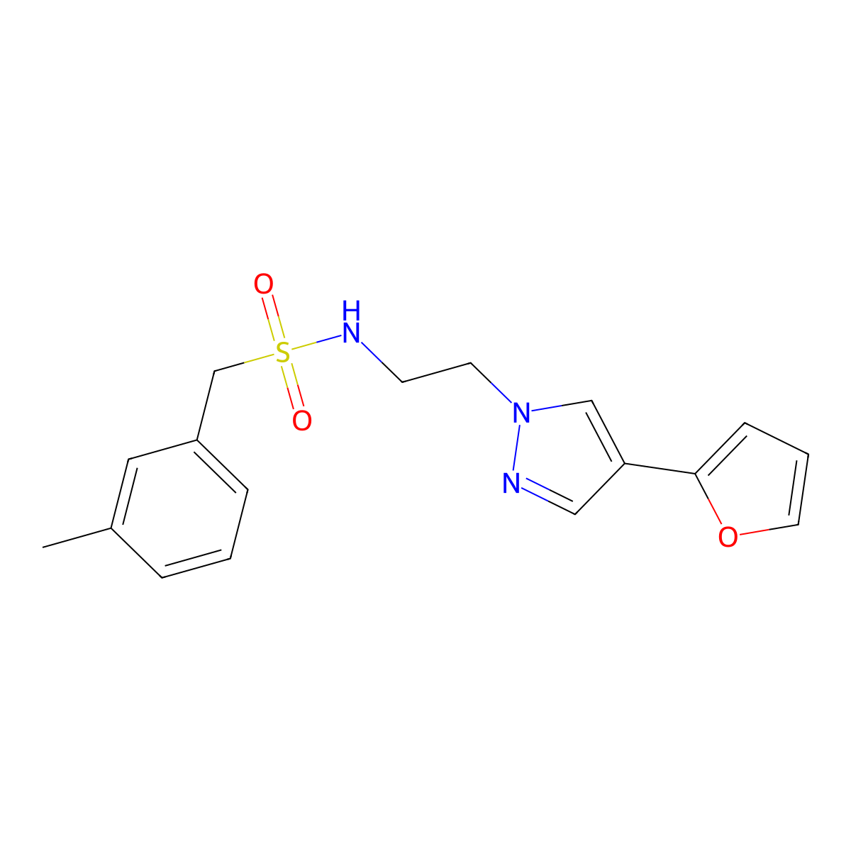 N-(2-(4-(furan-2-yl)-1H-pyrazol-1-yl)ethyl)-1-(m-tolyl)methanesulfonamide molecular structure, CAS 2034513-06-7
