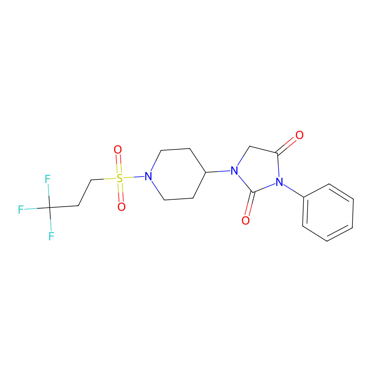 3-Phenyl-1-(1-((3,3,3-trifluoropropyl)sulfonyl)piperidin-4-yl)imidazolidine-2,4-dione molecular structure, CAS 2034513-10-3