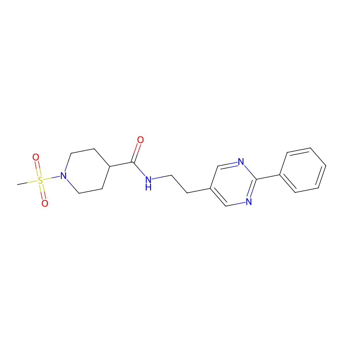 1-(methylsulfonyl)-N-(2-(2-phenylpyrimidin-5-yl)ethyl)piperidine-4-carboxamide molecular structure, CAS 2034513-24-9