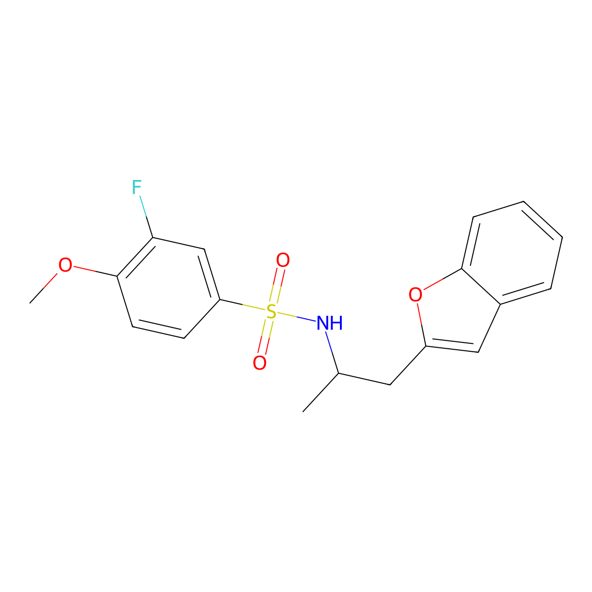 N-[1-(1-benzofuran-2-yl)propan-2-yl]-3-fluoro-4-methoxybenzene-1-sulfonamide molecular structure, CAS 2034513-25-0