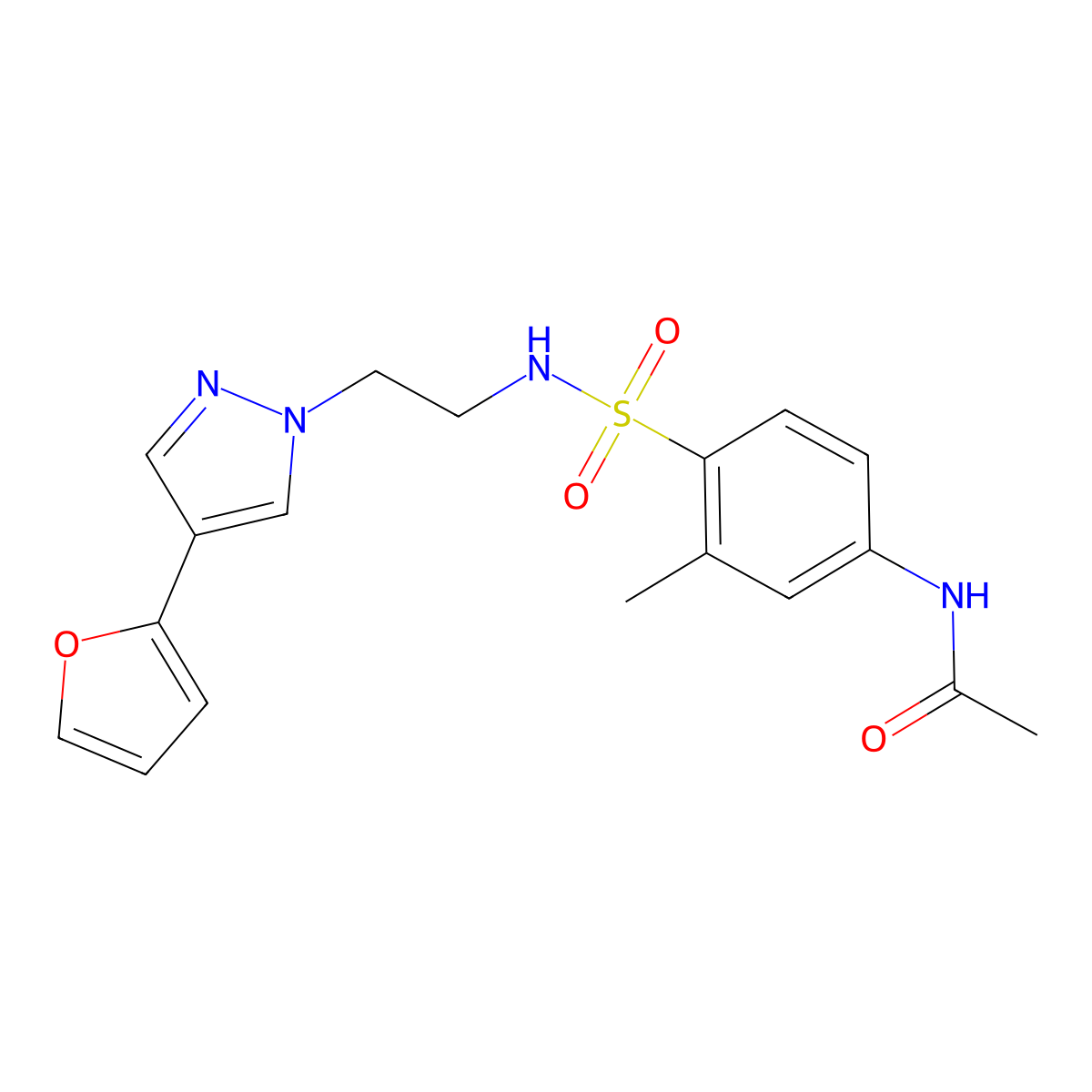 N-(4-(N-(2-(4-(furan-2-yl)-1H-pyrazol-1-yl)ethyl)sulfamoyl)-3-methylphenyl)acetamide molecular structure, CAS 2034513-27-2