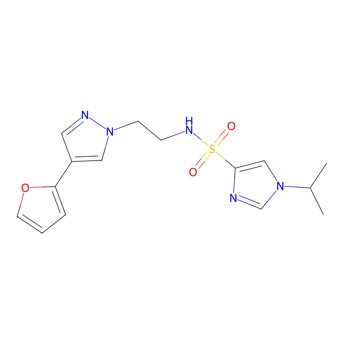 N-(2-(4-(furan-2-yl)-1H-pyrazol-1-yl)ethyl)-1-isopropyl-1H-imidazole-4-sulfonamide molecular structure, CAS 2034513-31-8