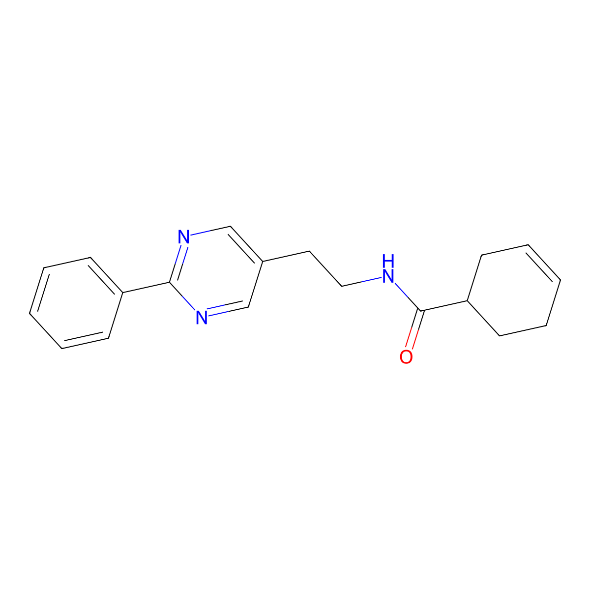 N-(2-(2-phenylpyrimidin-5-yl)ethyl)cyclohex-3-enecarboxamide molecular structure, CAS 2034513-32-9