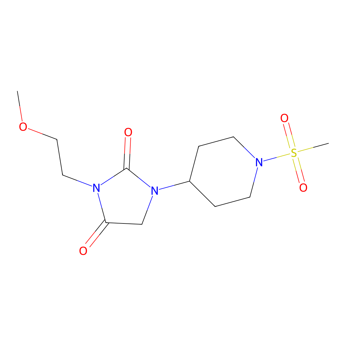 3-(2-Methoxyethyl)-1-(1-(methylsulfonyl)piperidin-4-yl)imidazolidine-2,4-dione molecular structure, CAS 2034513-33-0