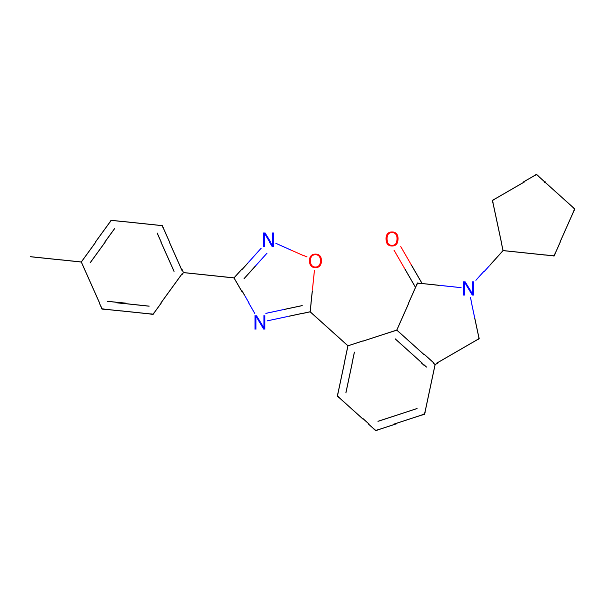 2-Cyclopentyl-7-(3-(p-tolyl)-1,2,4-oxadiazol-5-yl)isoindolin-1-one molecular structure, CAS 2034513-34-1