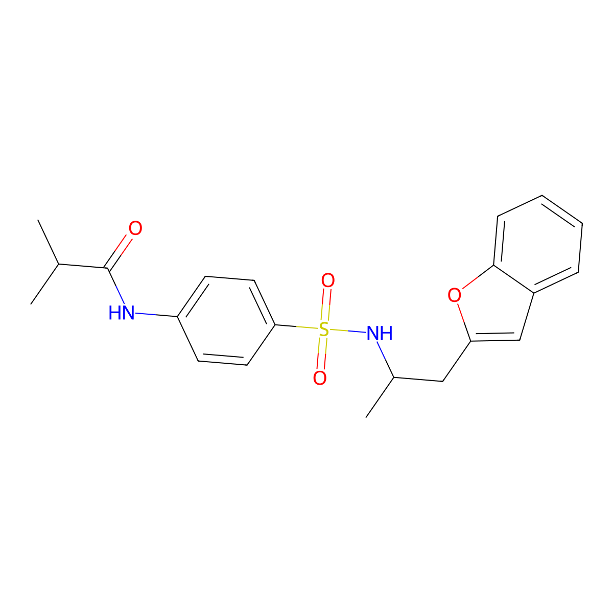 N-(4-(N-(1-(benzofuran-2-yl)propan-2-yl)sulfamoyl)phenyl)isobutyramide molecular structure, CAS 2034513-35-2