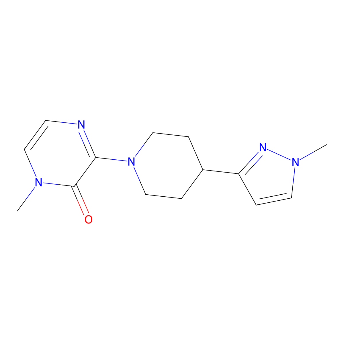 1-methyl-3-(4-(1-methyl-1H-pyrazol-3-yl)piperidin-1-yl)pyrazin-2(1H)-one molecular structure, CAS 2034513-36-3