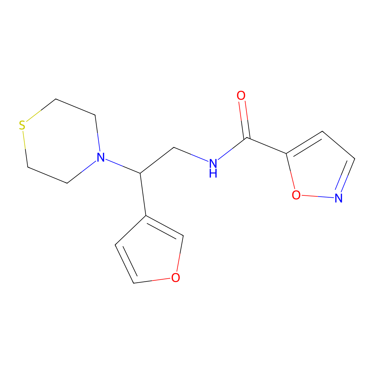N-(2-(furan-3-yl)-2-thiomorpholinoethyl)isoxazole-5-carboxamide molecular structure, CAS 2034513-37-4
