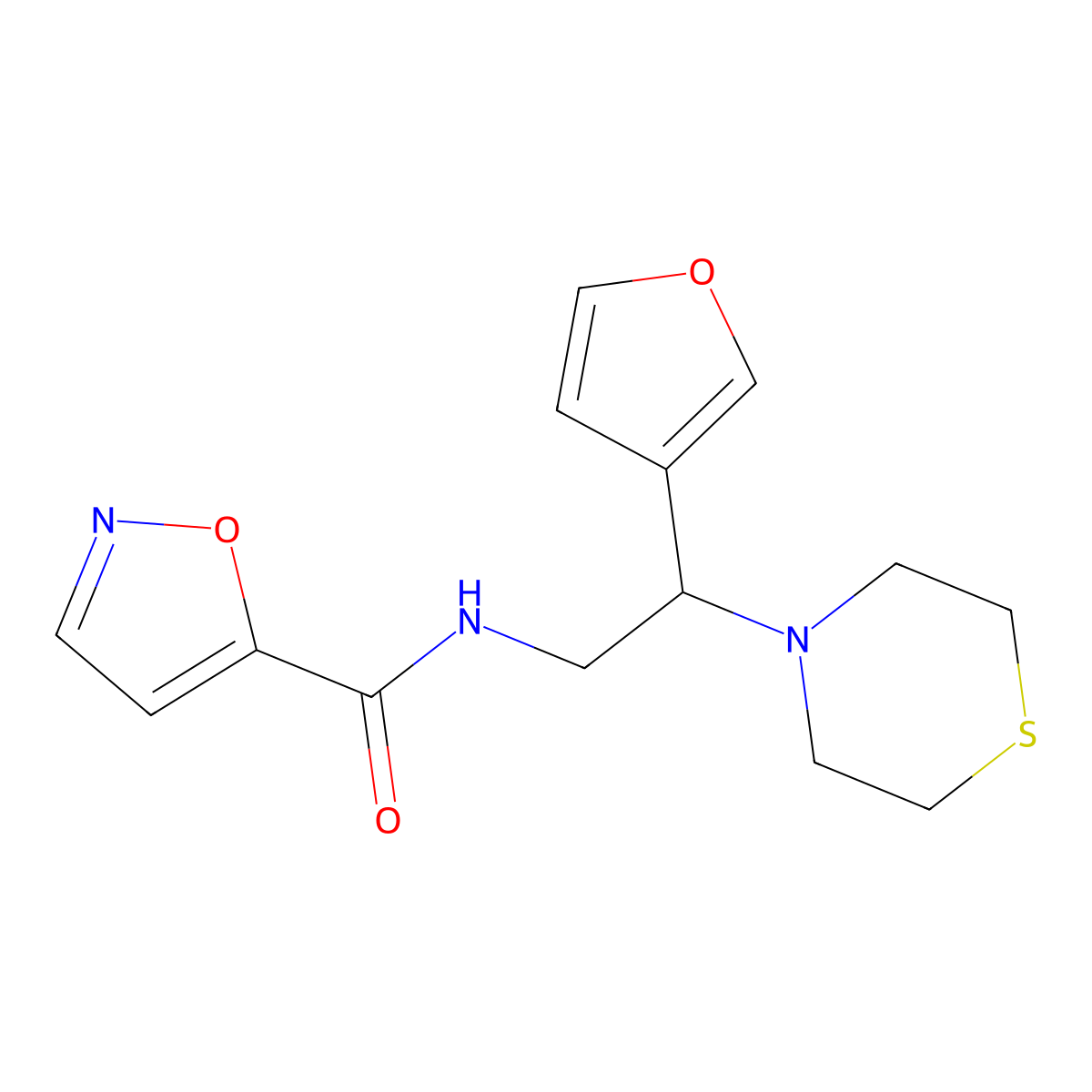 N-(2-(furan-3-yl)-2-thiomorpholinoethyl)isoxazole-5-carboxamide molecular structure, CAS 2034513-37-4