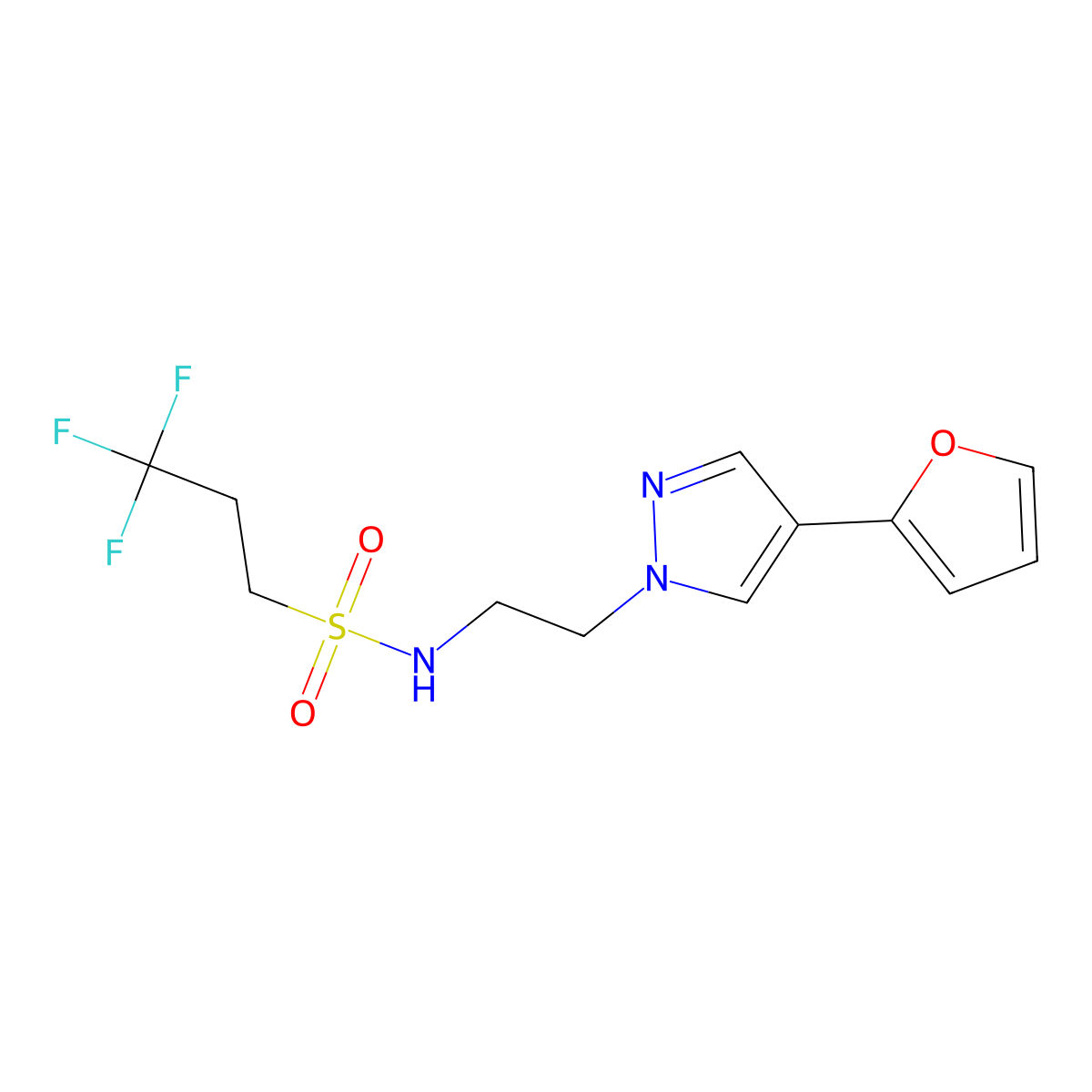 3,3,3-trifluoro-N-(2-(4-(furan-2-yl)-1H-pyrazol-1-yl)ethyl)propane-1-sulfonamide molecular structure, CAS 2034513-39-6