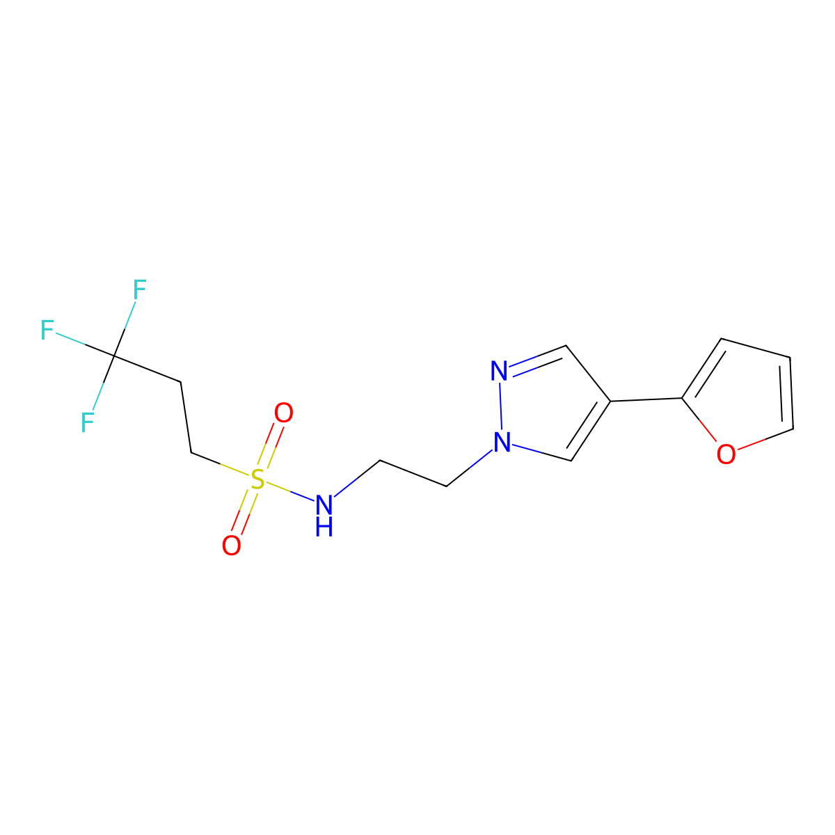 3,3,3-trifluoro-N-(2-(4-(furan-2-yl)-1H-pyrazol-1-yl)ethyl)propane-1-sulfonamide molecular structure, CAS 2034513-39-6