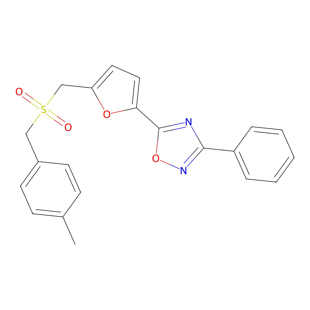 5-(5-(((4-Methylbenzyl)sulfonyl)methyl)furan-2-yl)-3-phenyl-1,2,4-oxadiazole molecular structure, CAS 2034513-42-1