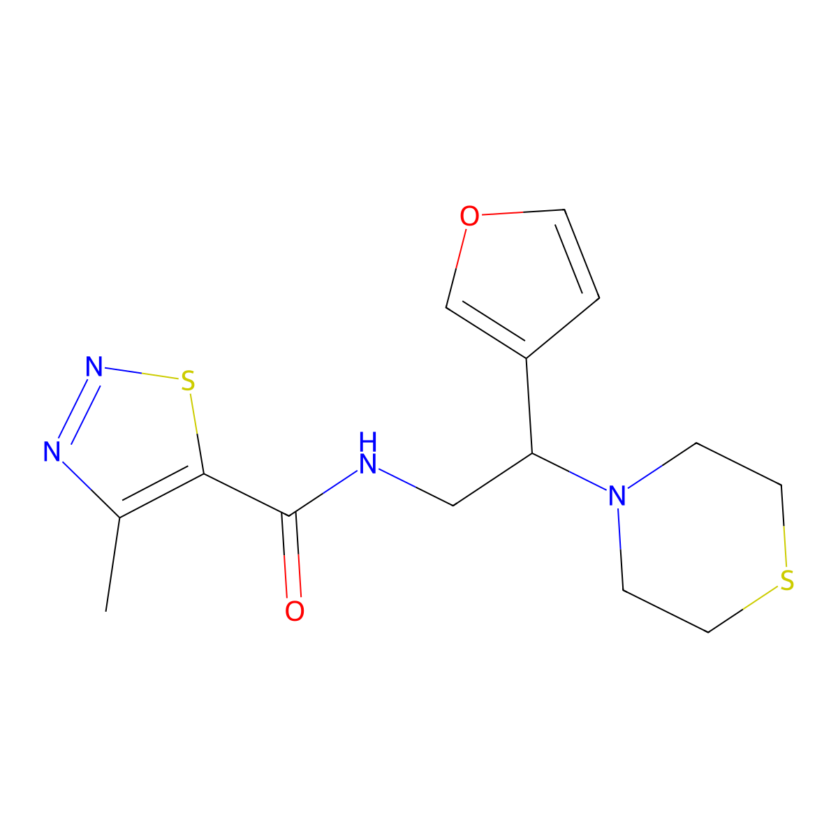 N-(2-(furan-3-yl)-2-thiomorpholinoethyl)-4-methyl-1,2,3-thiadiazole-5-carboxamide molecular structure, CAS 2034513-44-3