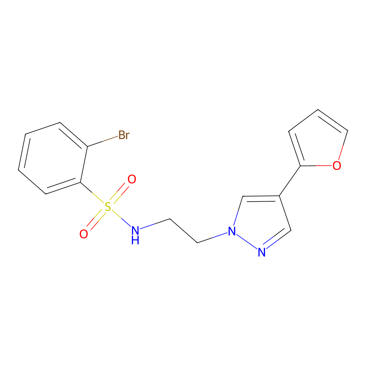 2-bromo-N-(2-(4-(furan-2-yl)-1H-pyrazol-1-yl)ethyl)benzenesulfonamide molecular structure, CAS 2034513-46-5