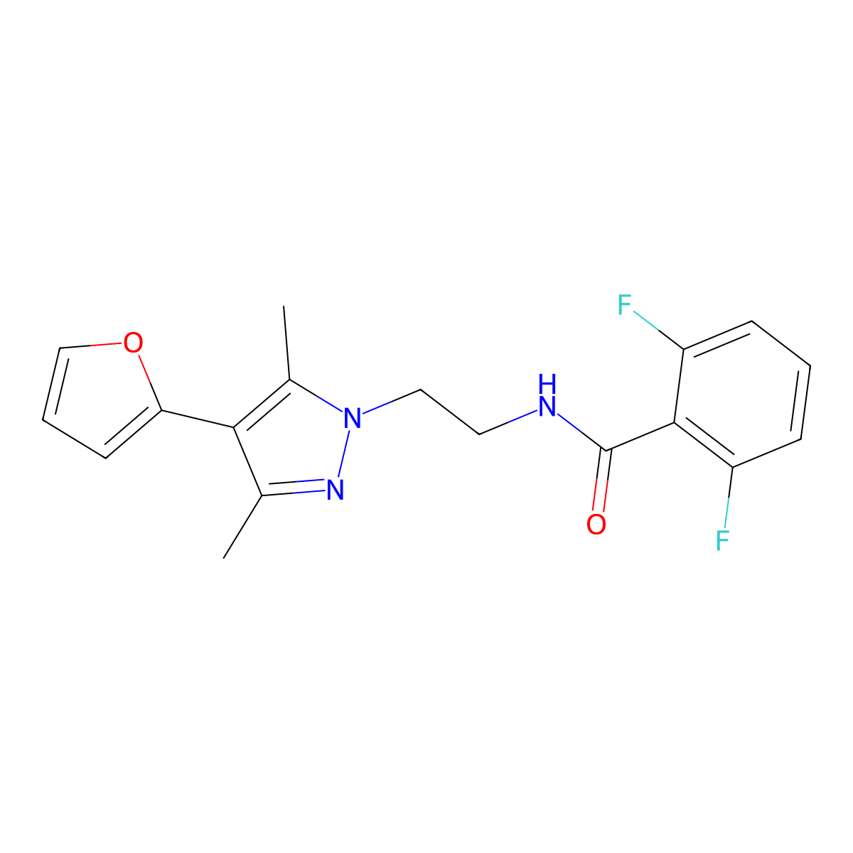 2,6-difluoro-N-{2-[4-(furan-2-yl)-3,5-dimethyl-1H-pyrazol-1-yl]ethyl}benzamide molecular structure, CAS 2034513-53-4