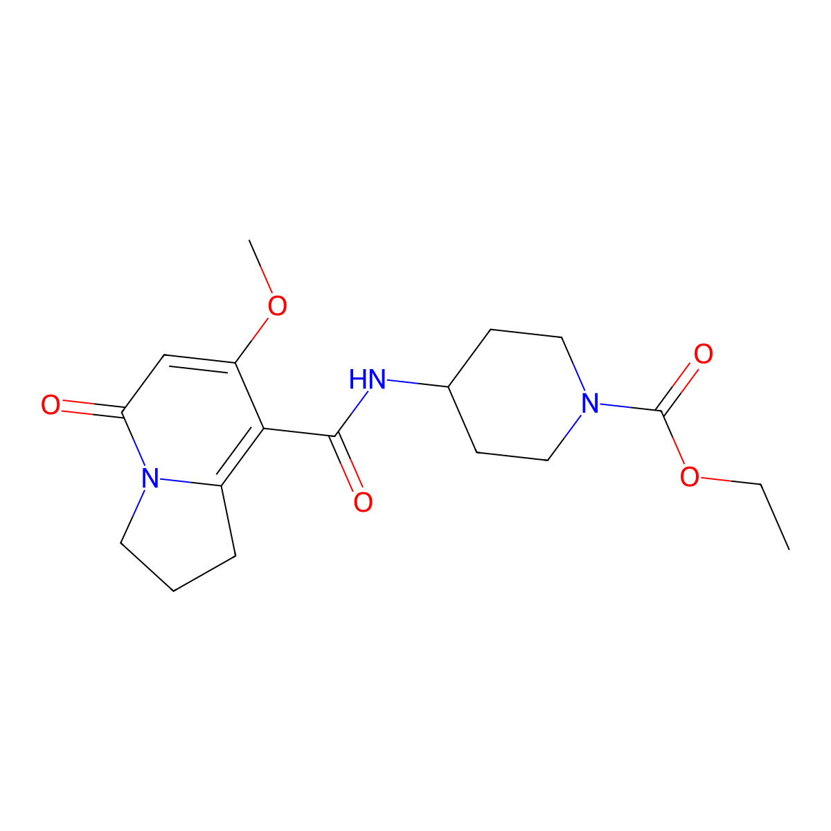 Ethyl 4-(7-methoxy-5-oxo-1,2,3,5-tetrahydroindolizine-8-carboxamido)piperidine-1-carboxylate molecular structure, CAS 2034513-58-9