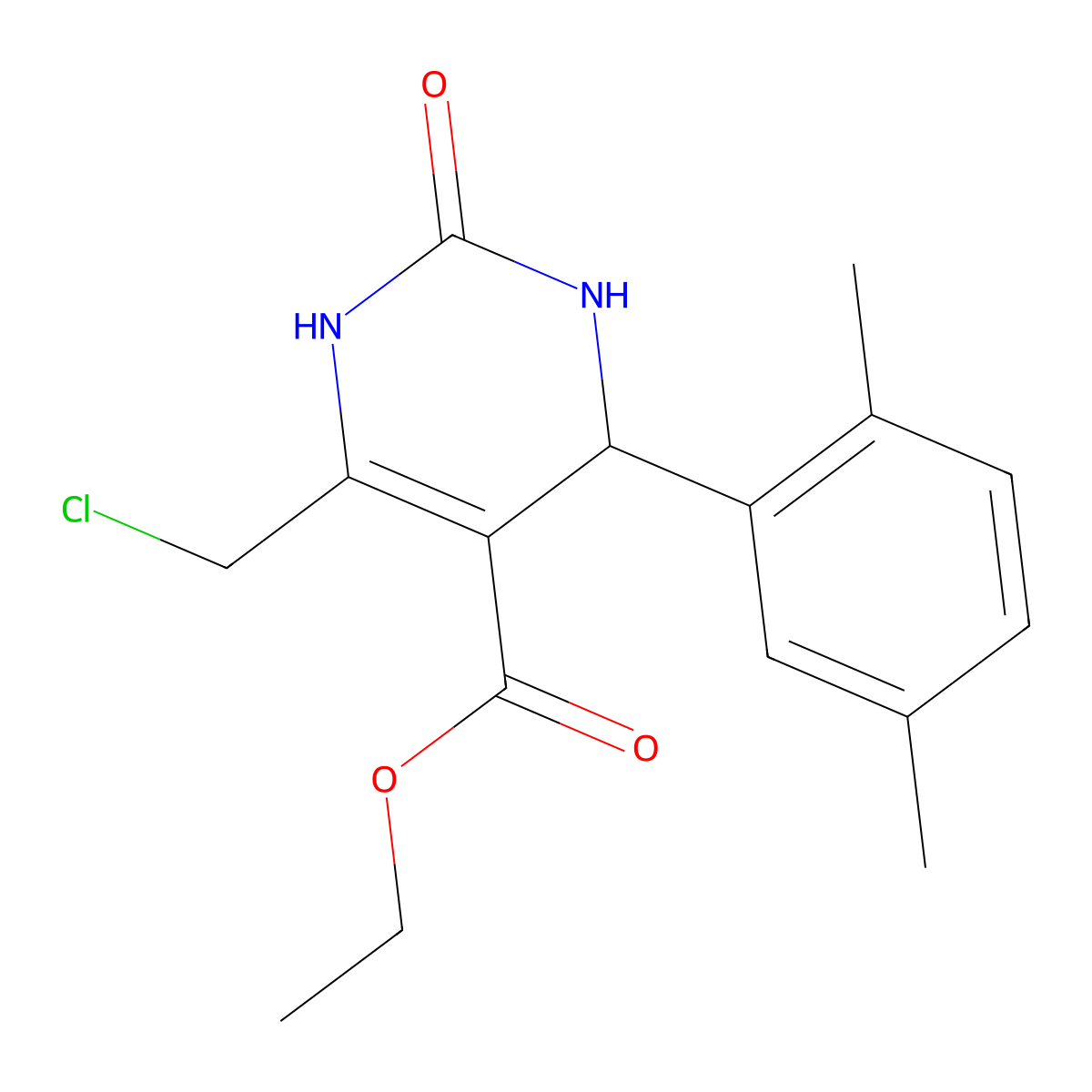 Ethyl 6-(chloromethyl)-4-(2,5-dimethylphenyl)-2-oxo-1,2,3,4-tetrahydropyrimidine-5-carboxylate molecular structure, CAS 2034513-60-3