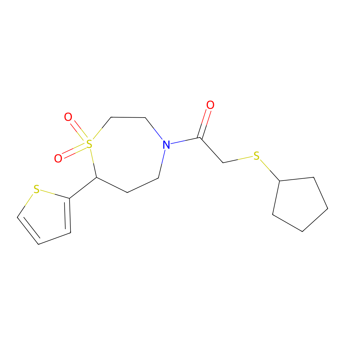 2-(Cyclopentylthio)-1-(1,1-dioxido-7-(thiophen-2-yl)-1,4-thiazepan-4-yl)ethanone molecular structure, CAS 2034513-71-6