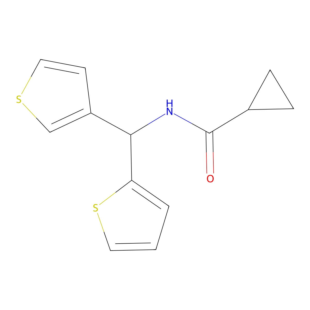 N-(thiophen-2-yl(thiophen-3-yl)methyl)cyclopropanecarboxamide molecular structure, CAS 2034513-75-0
