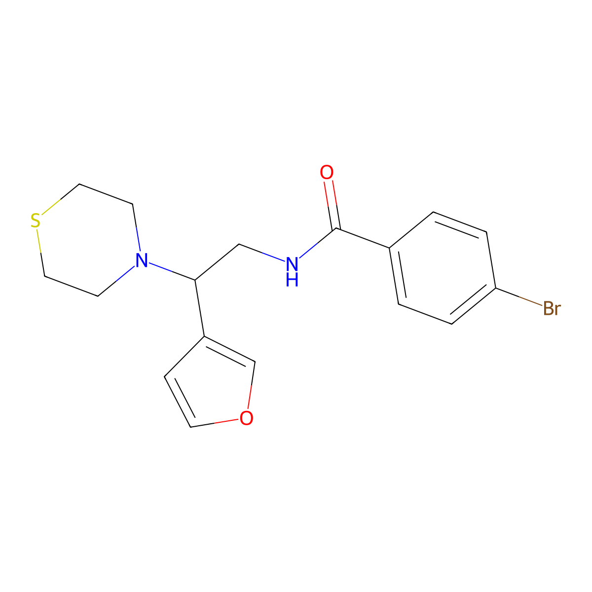 4-bromo-N-(2-(furan-3-yl)-2-thiomorpholinoethyl)benzamide molecular structure, CAS 2034513-78-3