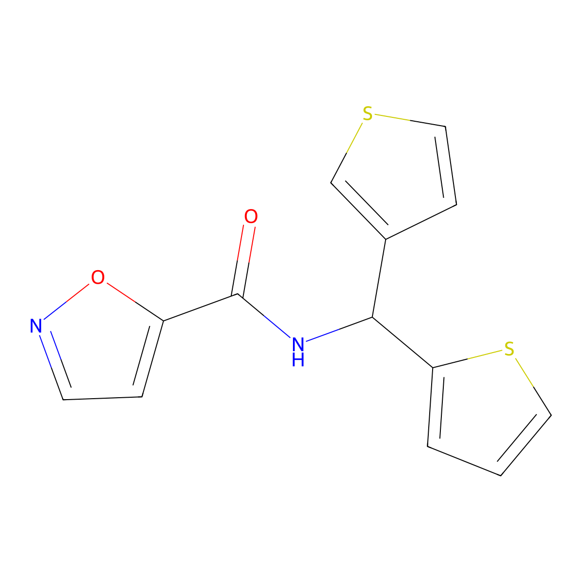 N-(thiophen-2-yl(thiophen-3-yl)methyl)isoxazole-5-carboxamide molecular structure, CAS 2034513-82-9