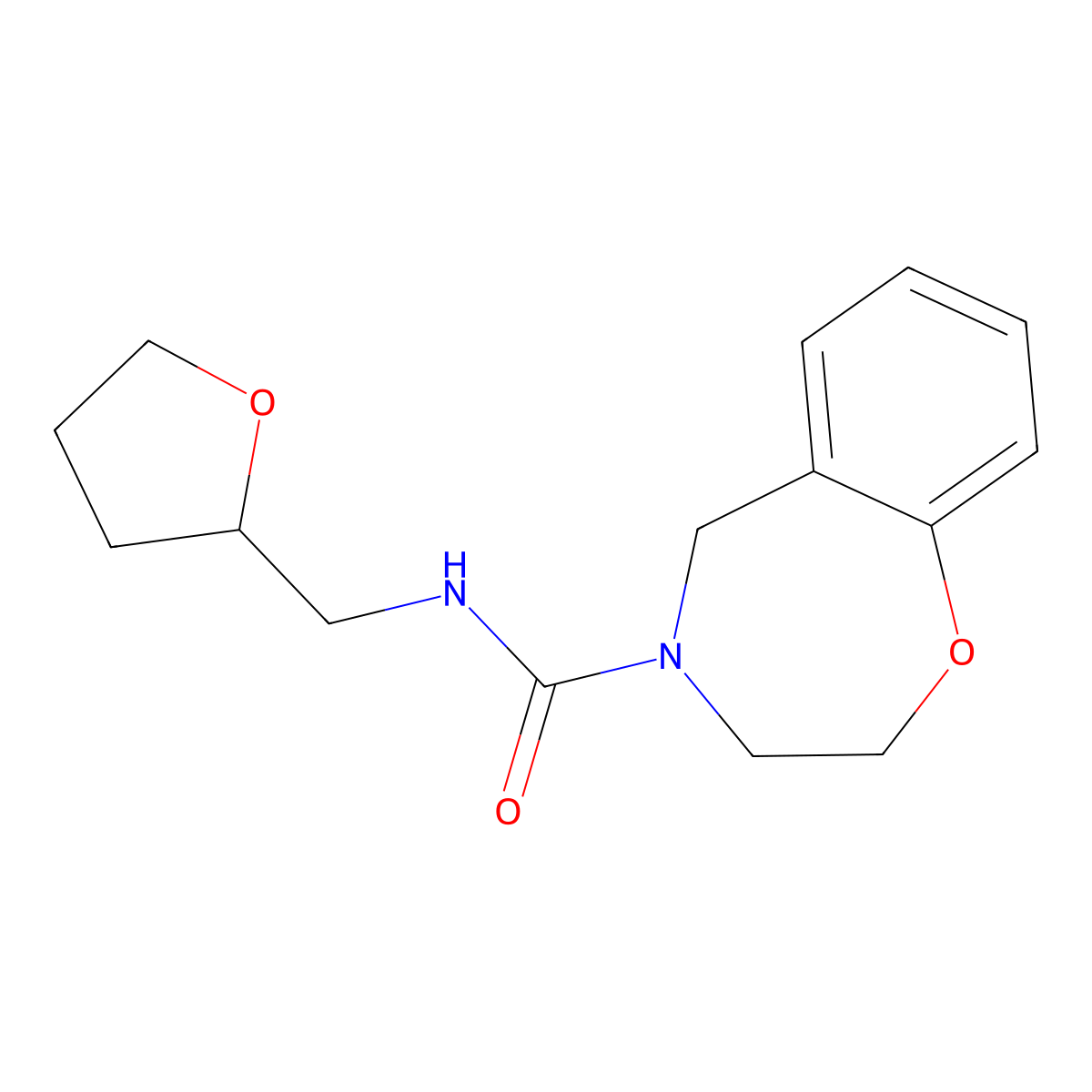 N-((tetrahydrofuran-2-yl)methyl)-2,3-dihydrobenzo[f][1,4]oxazepine-4(5H)-carboxamide molecular structure, CAS 2034513-85-2