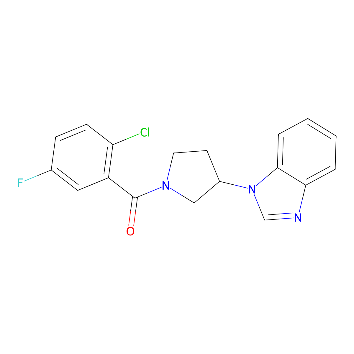 (3-(1H-benzo[d]imidazol-1-yl)pyrrolidin-1-yl)(2-chloro-5-fluorophenyl)methanone molecular structure, CAS 2034513-87-4