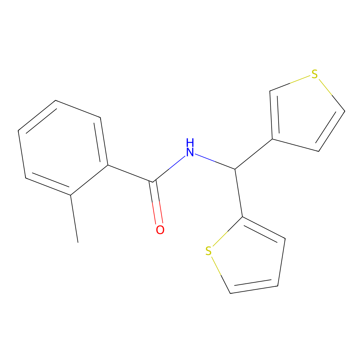 2-methyl-N-(thiophen-2-yl(thiophen-3-yl)methyl)benzamide molecular structure, CAS 2034513-88-5